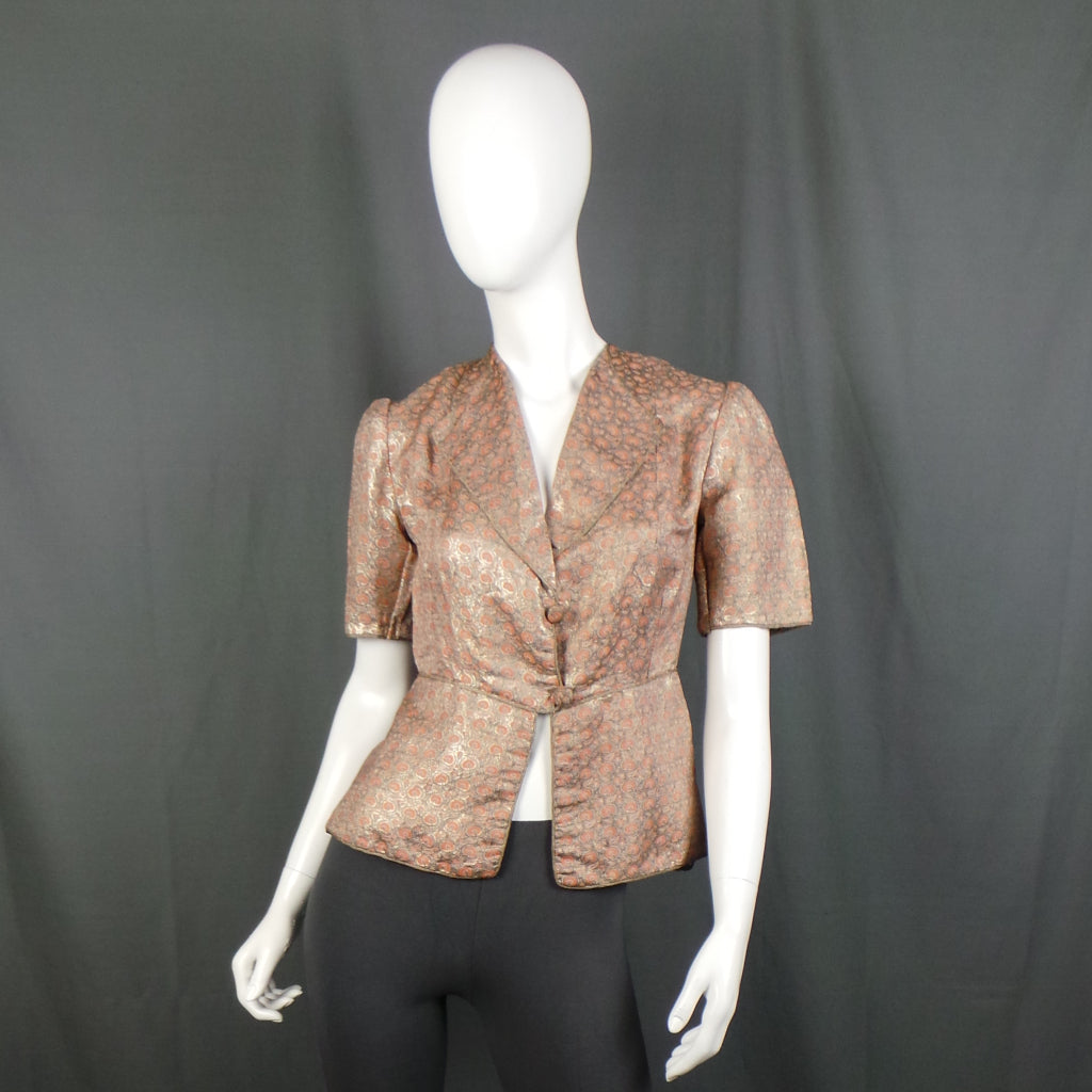 1930s Peach Brocade Short Sleeve Vintage Jacket