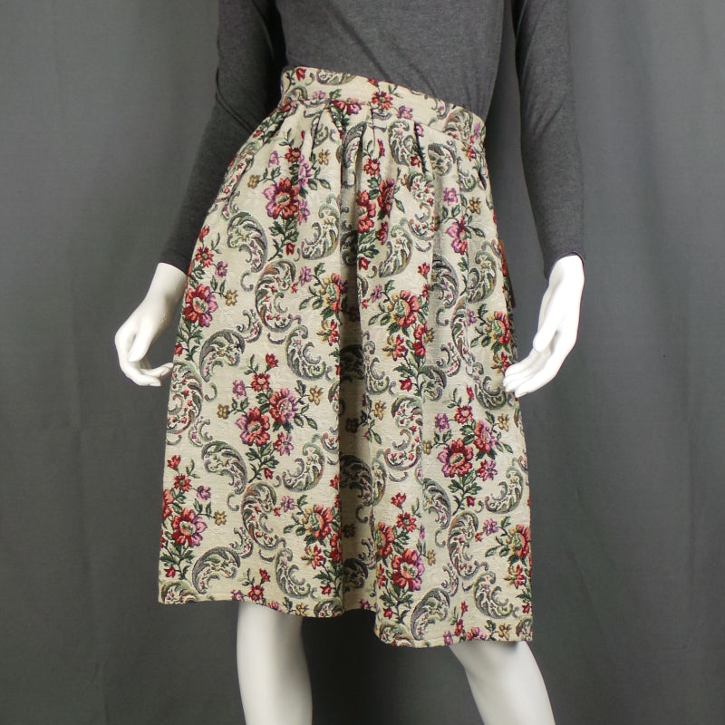 1950s Floral Tapestry Dirndl Skirt Stromor 2XS