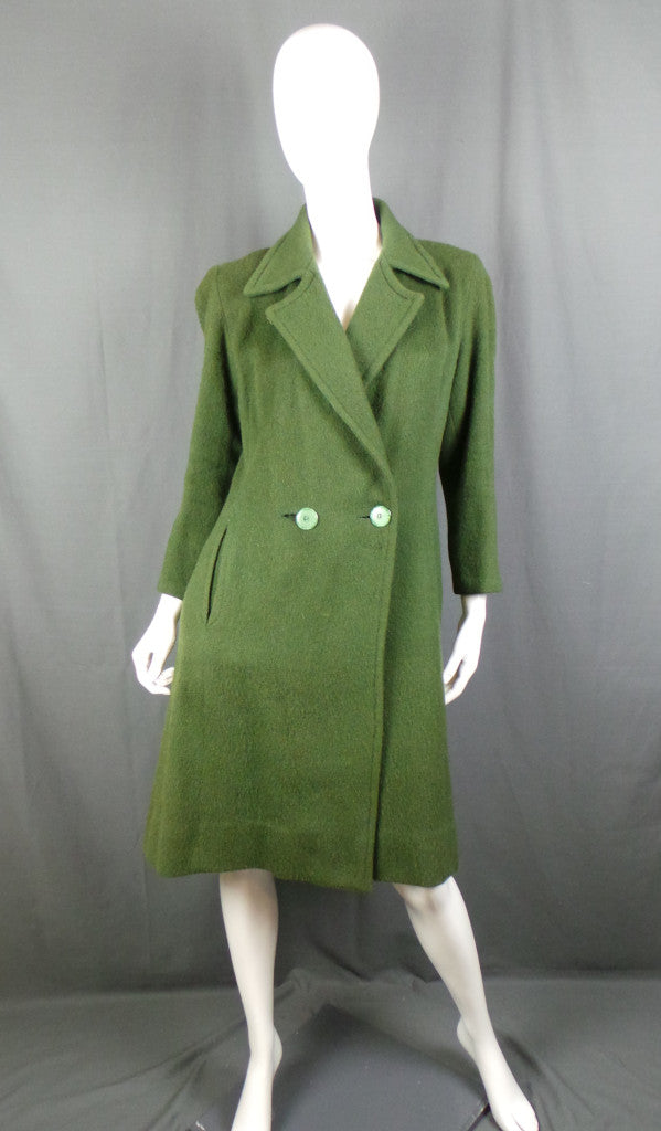 1940s Green Double Breasted Vintage Wool Coat
