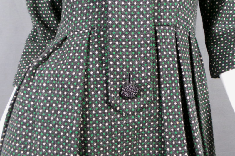 1950s Green and White Spotty Wool Dress | S