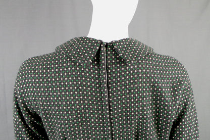 1950s Green and White Spotty Wool Dress | S