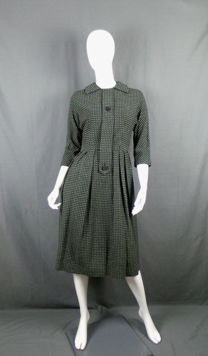1950s Green and White Spotty Wool Vintage Dress