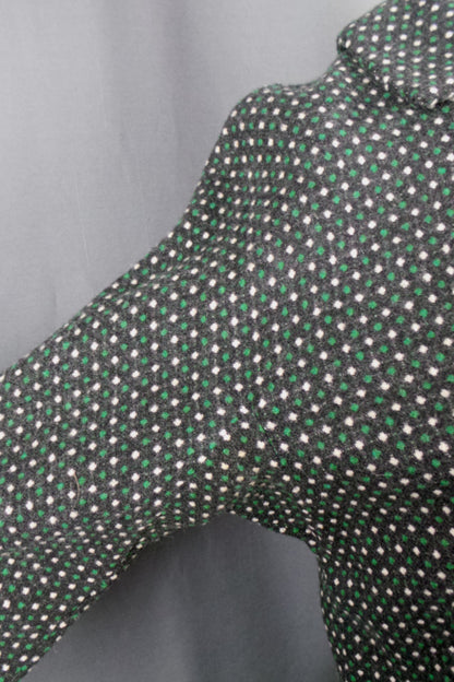 1950s Green and White Spotty Wool Dress | S