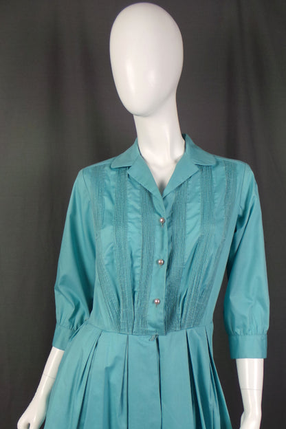 1950s Blue Pin Tucked Shirtwaister | Nelly Don | L