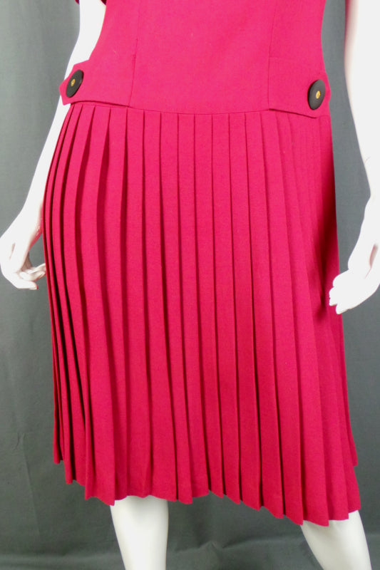 1950s Red Drop Waist Pleated Dress L