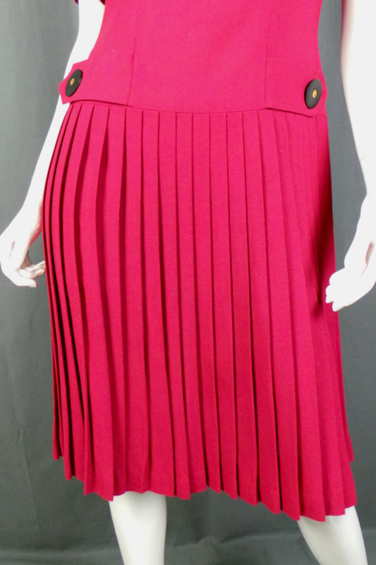 1950s Red Drop-Waist Pleated Dress | L