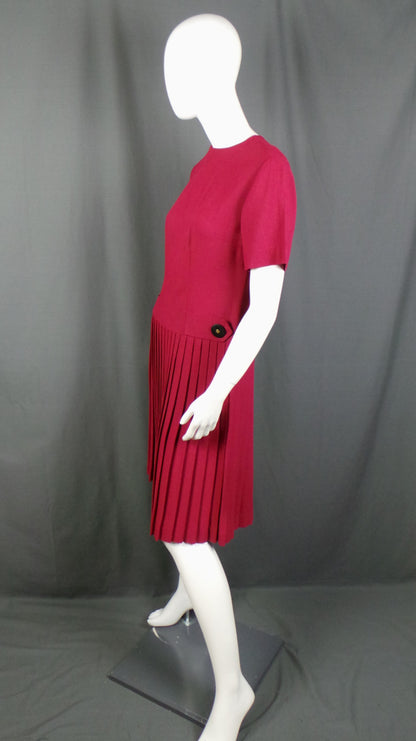 1950s Red Drop-Waist Pleated Vintage Dress