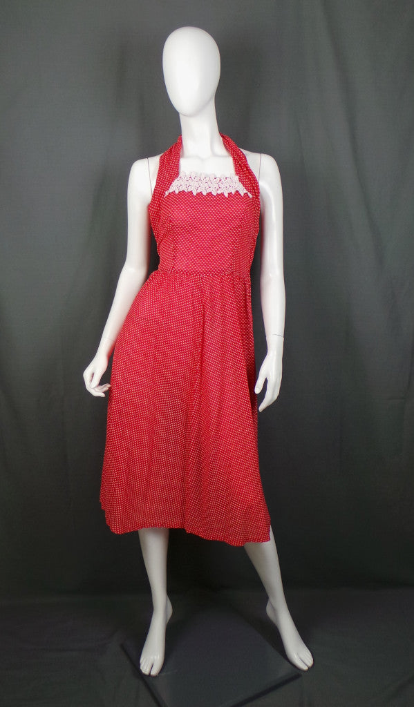 1940s Red & White Polka Dot Vintage Halter Dress