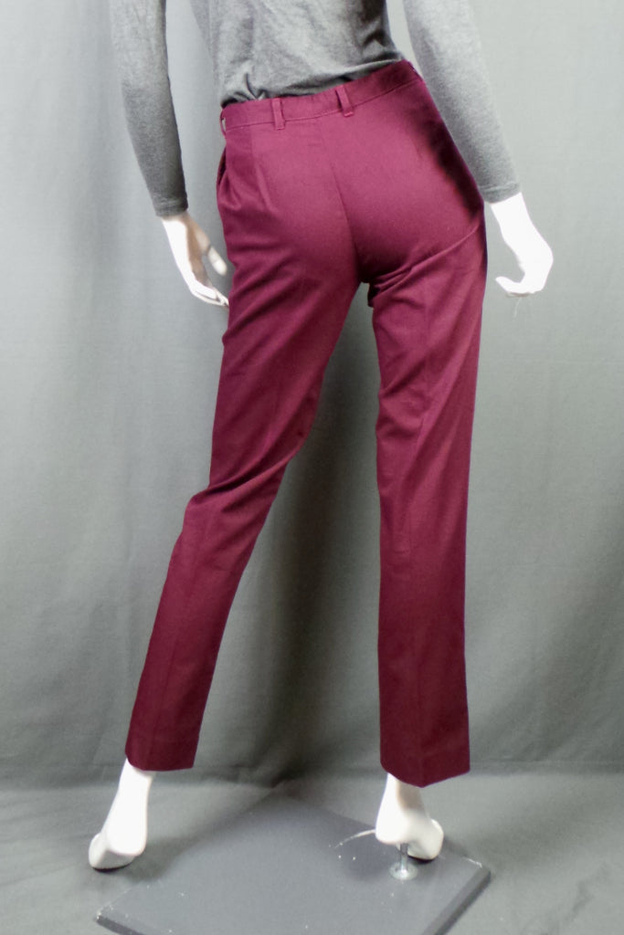 1970s Rich Claret Coloured Cotton Blend High Waist Trousers, 28in Waist