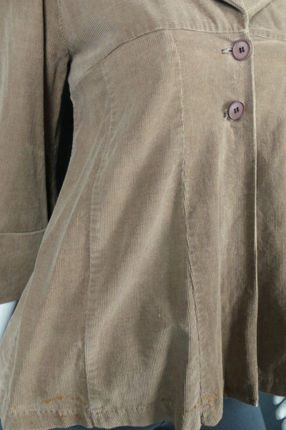 1970s Chocolate Brown Cord Wide Collar Swing Jacket, by Etam, 33in Bust