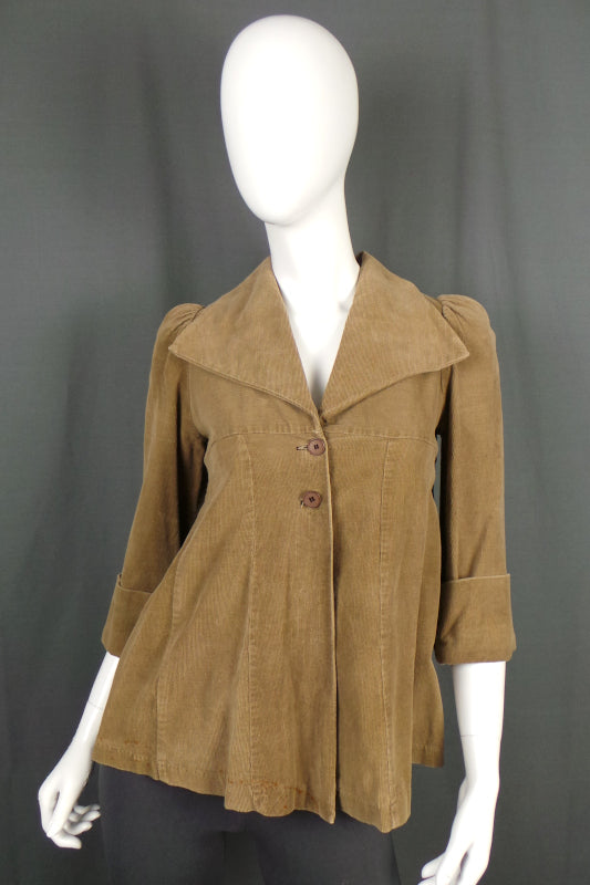 1970s Brown Cord Wide Collar Swing Jacket | Etam | 2XS