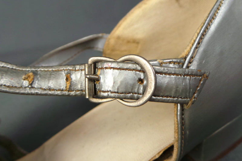 1950s Silver T-Bar Flat Dance Sandals | Dolcis | UK 5