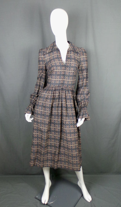 1970s Wide Collar Geometric Striped Midi Dress, by Wallis, 34in Bust