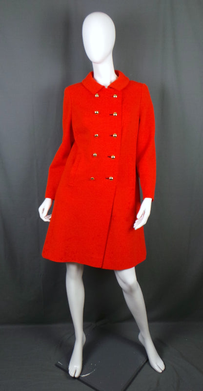 1960s Bright Orange Embroidered Mod Coat, by Richard Shops, 42in Bust