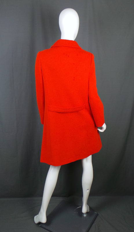 1960s Bright Orange Embroidered Mod Coat, by Richard Shops, 42in Bust