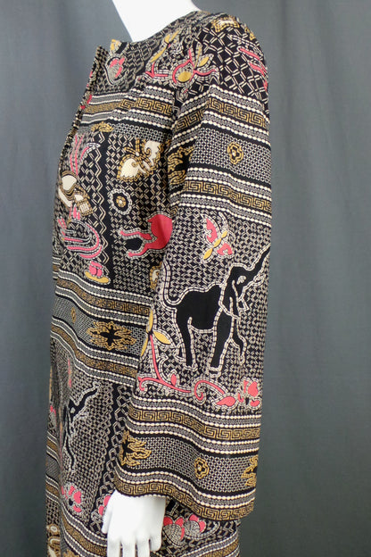 1970s Black African Animal Wax Print Dress | St Michael | XL