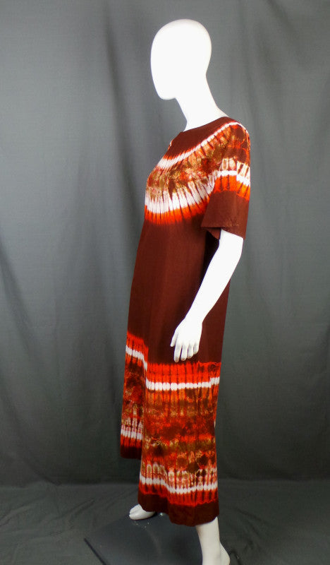 1960s Purple and Orange Tie Dye Matching Kaftans with Reversible Cape, 38in Bust