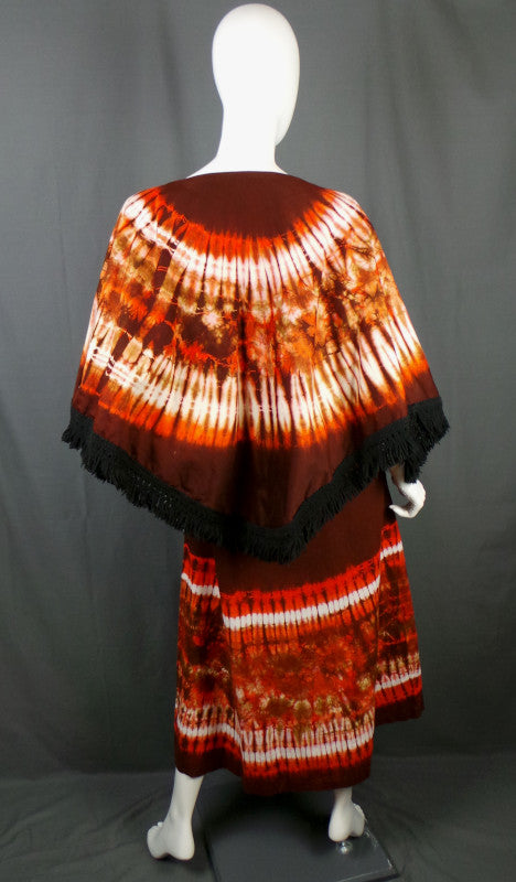 1960s Purple Orange Tie Dye Kaftans & Cape | M