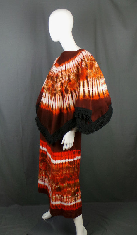 1960s Purple Orange Tie Dye Kaftans & Cape | M