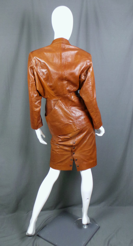 1980s Brown Leather Vintage Power Suit | Nevenka | XS