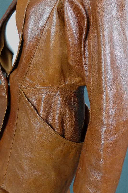 1980s Chestnut Brown Leather Power Suit, by Nevenka | XS
