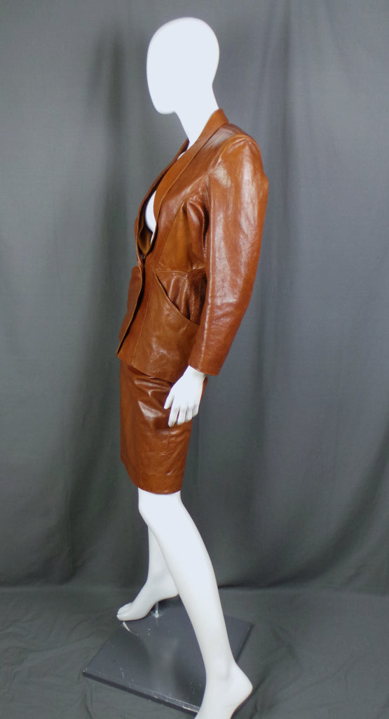 1980s Brown Leather Vintage Power Suit | Nevenka | XS