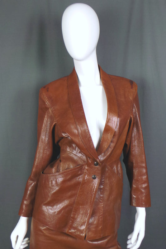 1980s Brown Leather Power Suit | Nevenka | XS