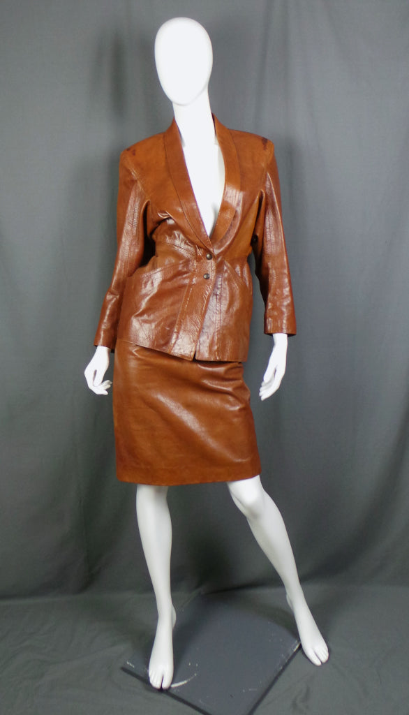 1980s Brown Leather Vintage Power Suit | Nevenka | XS