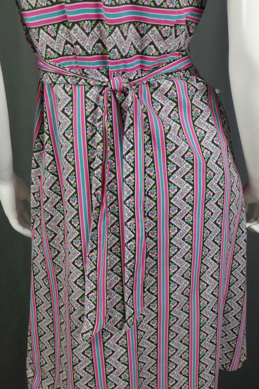 1930s Pink Blue Pansy Striped Dress | S