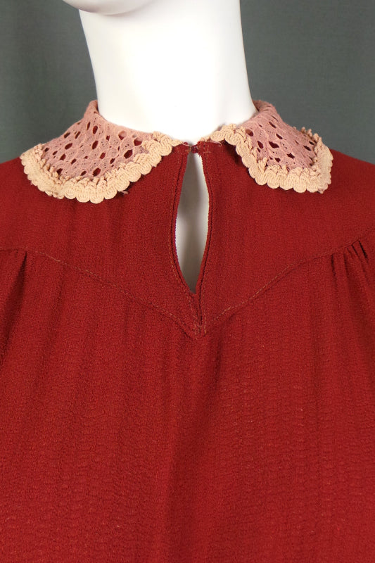 Burgundy peter sale pan collar dress