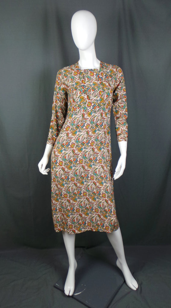 1930s Orange Art Deco Print Vintage Dress | Conquestor