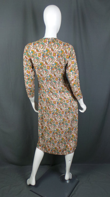 1930s Orange and Tan Art Deco Print Dress, by Conquestor, 35in Bust