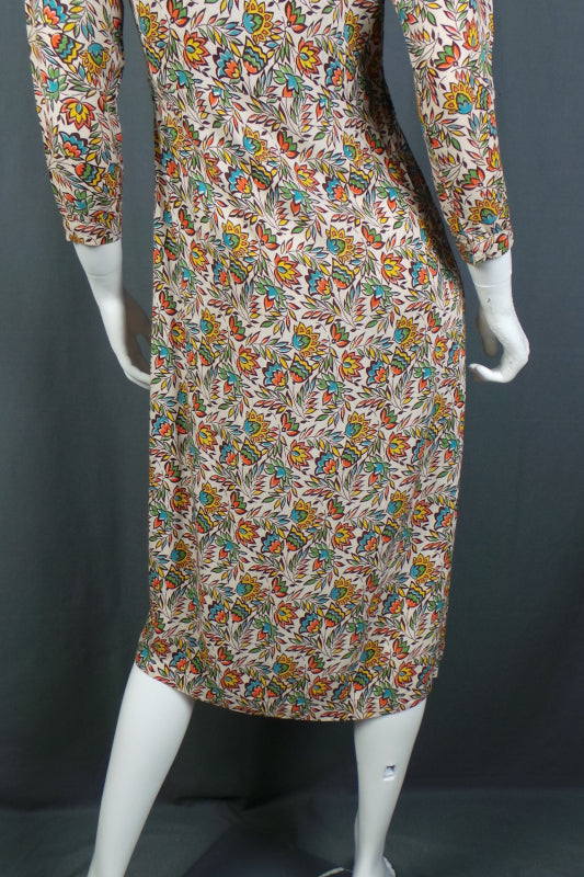 1930s Orange and Tan Art Deco Print Dress, by Conquestor, 35in Bust
