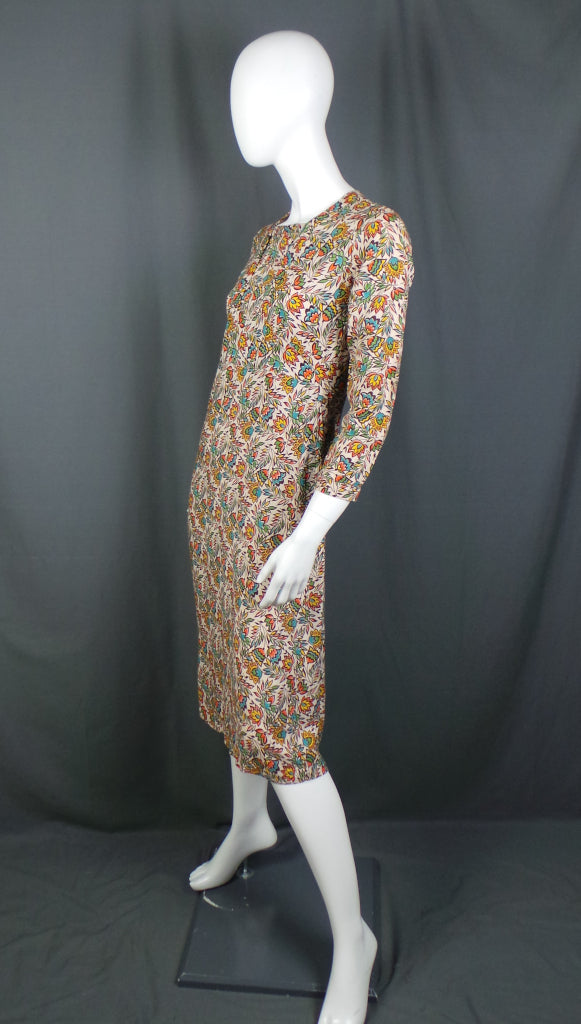 1930s Orange Art Deco Print Dress Conquestor XS