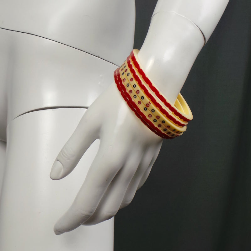 1940s Cream and Red Carved Bangle Stack