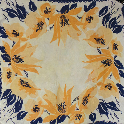 1940s Yellow and Blue Floral Silk Vintage Pocket Square