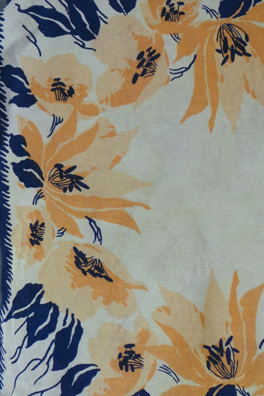 1940s Yellow and Blue Floral Silk Pocket Square