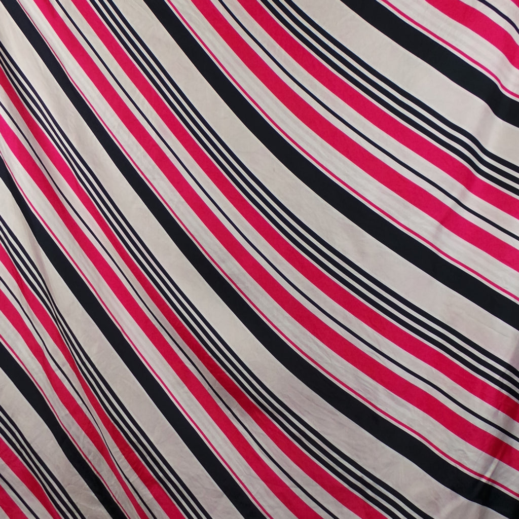 1980s Pink, Navy and White Stripe Silk Vintage Scarf