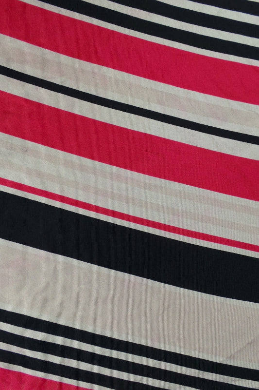 1980s Pink, Navy and White Striped Large Silk Scarf