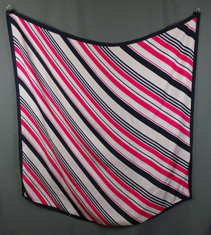 1980s Pink, Navy and White Striped Large Silk Scarf