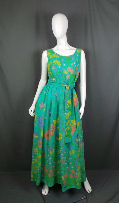 1970s Green Meadow Sleeveless Vintage Maxi Dress | Dandi for Berkertex