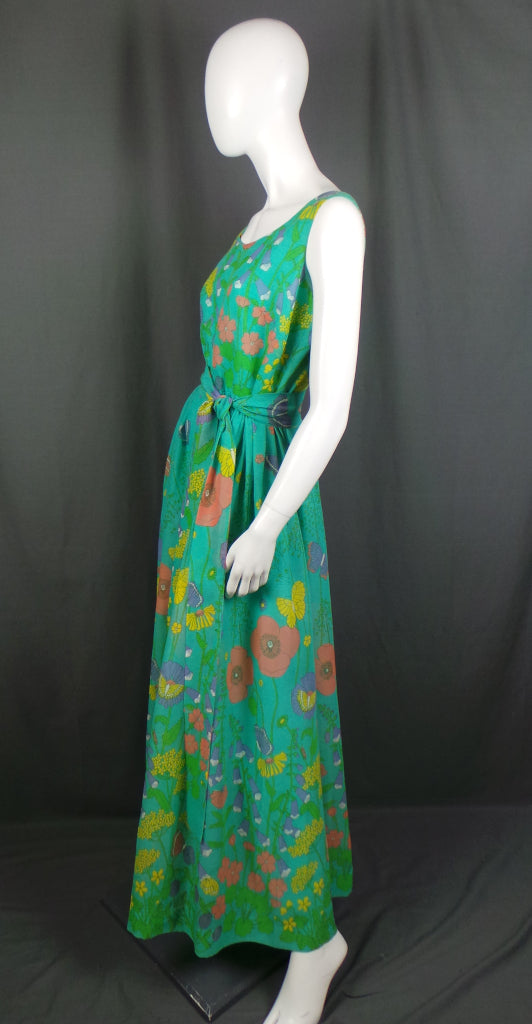 1970s Green Meadow Sleeveless Maxi Dress | Dandi for Berkertex | M