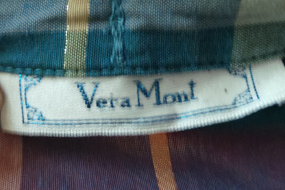 1980s Teal and Burgundy Check Prairie Dress, by Vera Mont, 36in Bust