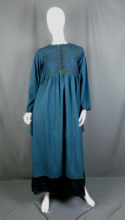1960s Blue Indian Cotton Vintage Maxi Dress