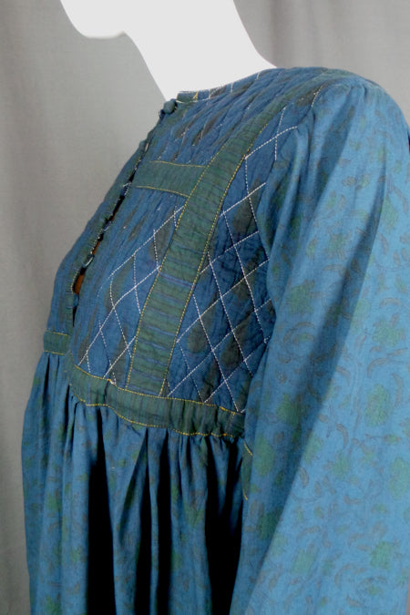 1960s Blue Indian Cotton Maxi Dress | S