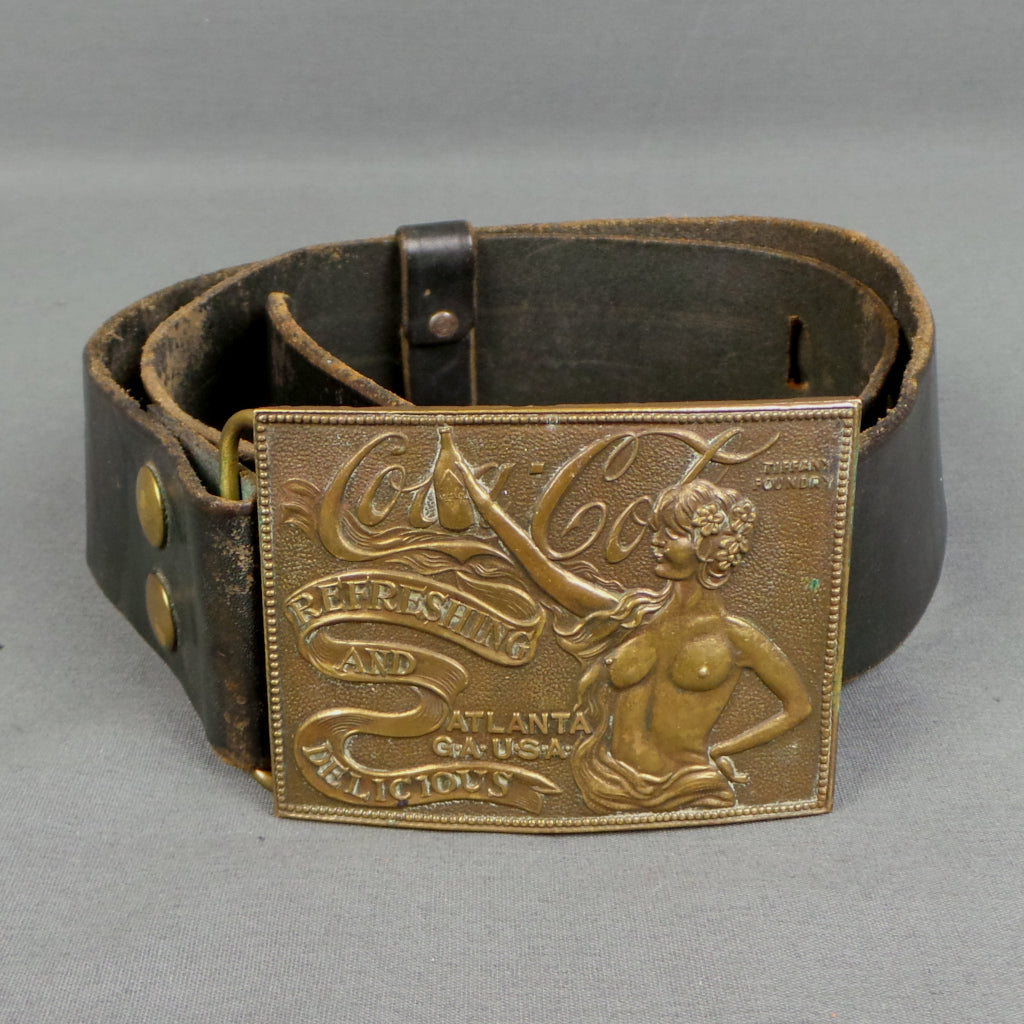 1960s Coca-Cola Brass Tiffany Art Nouveau Vintage Leather Belt