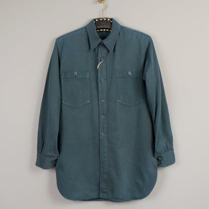 1960s Petrol Blue Cotton Vintage Workwear Shirt