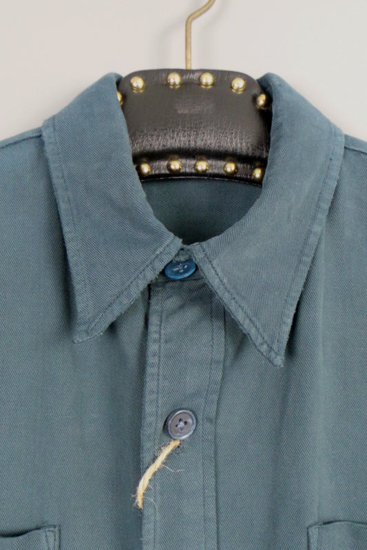 1960s Petrol Blue Cotton Work Wear Shirt, 43in Chest