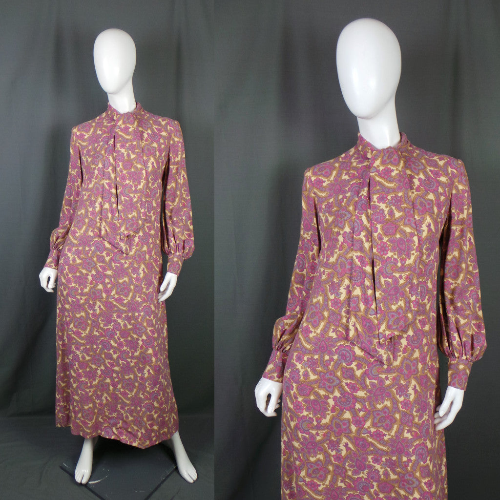 1960s Pink Paisley Scarf Neck Vintage Dress