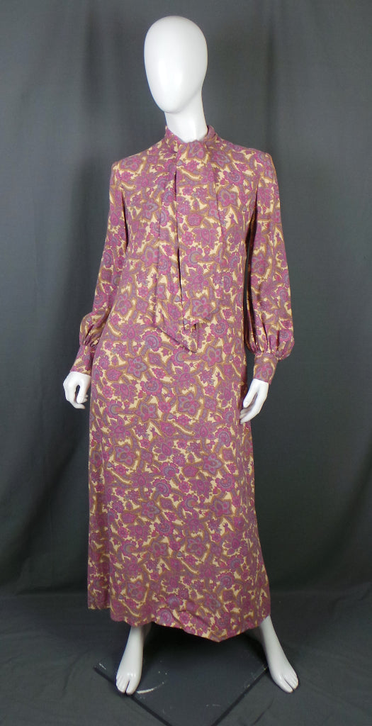 1960s Pink Paisley Scarf Neck Vintage Dress